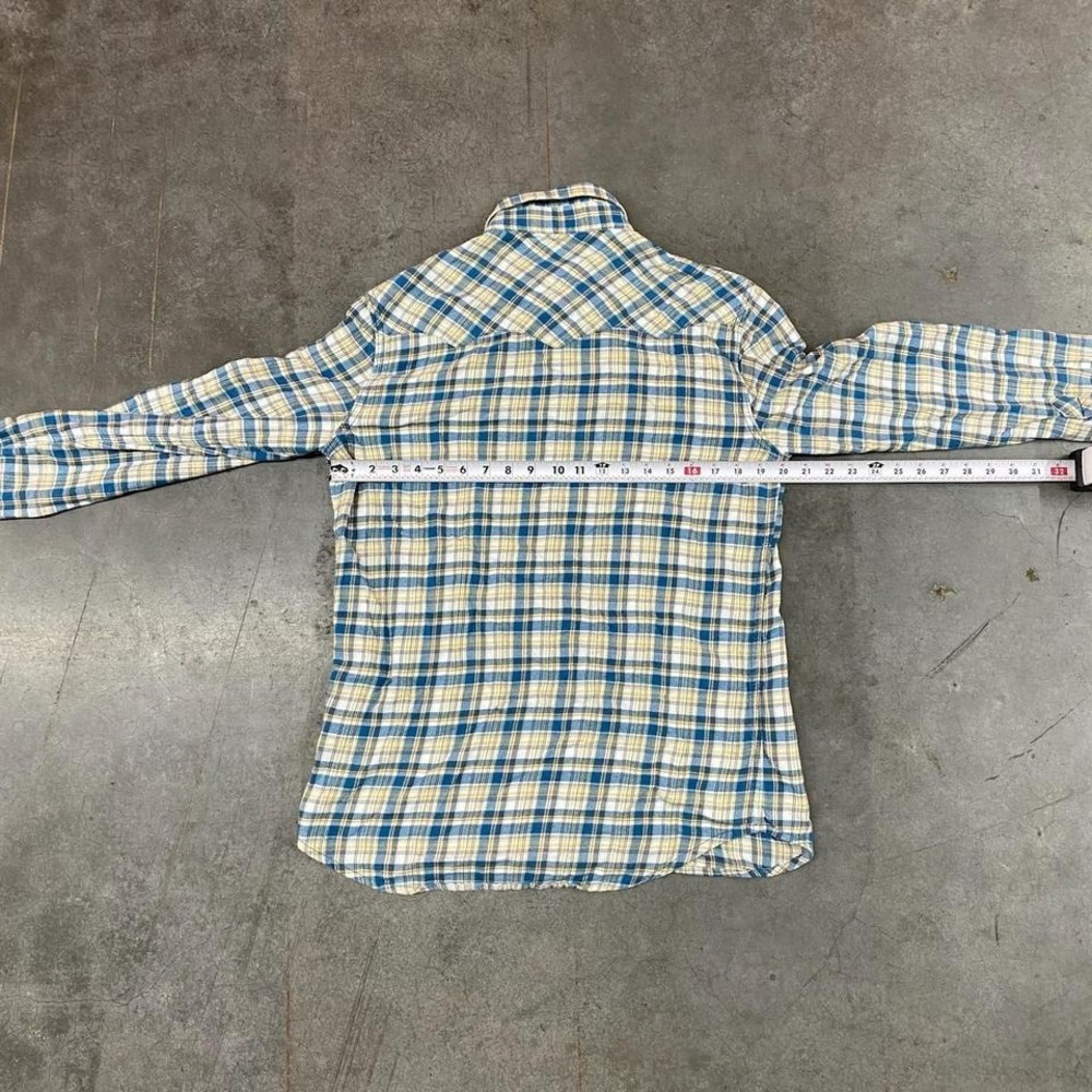 True‎ Religion Western Shirt Mens Blue Yellow Madras Plaid Pearl Snap Rodeo S - Picture 5 of 6